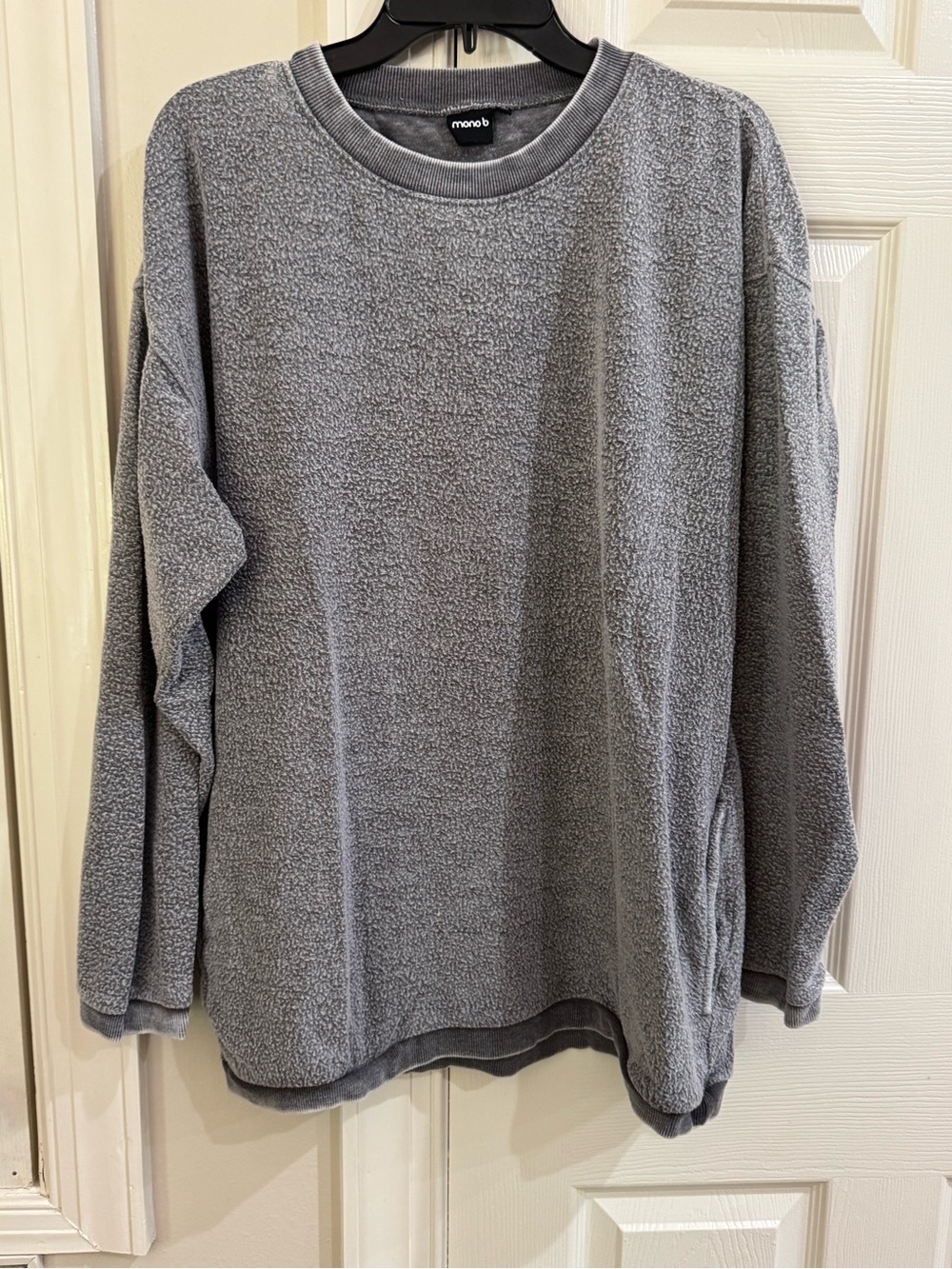 Mono B Plush Gray Sherpa Crewneck